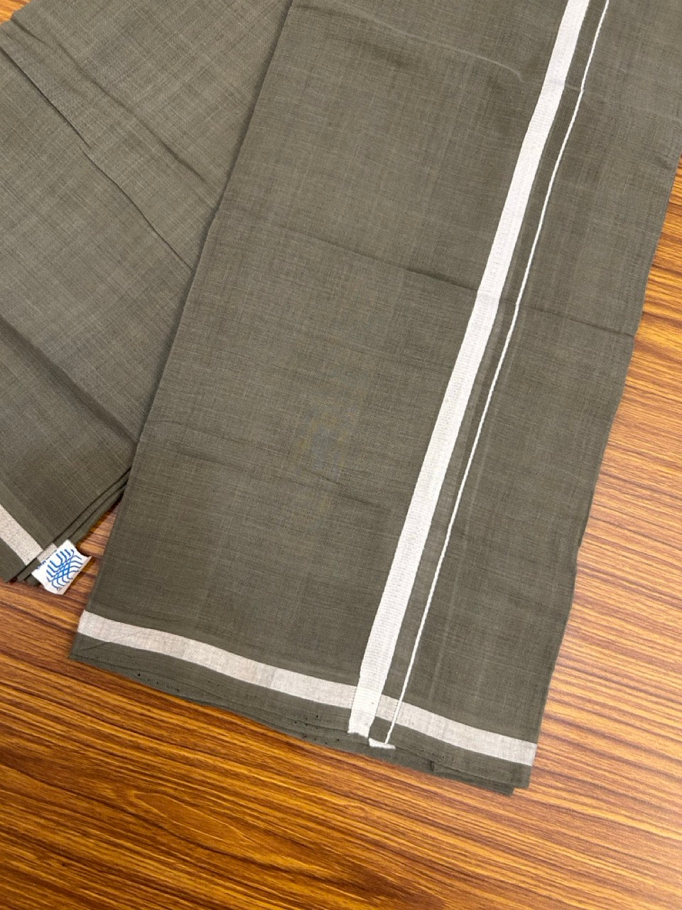 Handloom Single Hallmarked - 10% Discount !! KaithariKada 100% Pure Cotton - Mundu/Dhoti Ash Body White 0.5 inch Kara- (2 meter / 4 muzham)- 6 KK8030 ELA