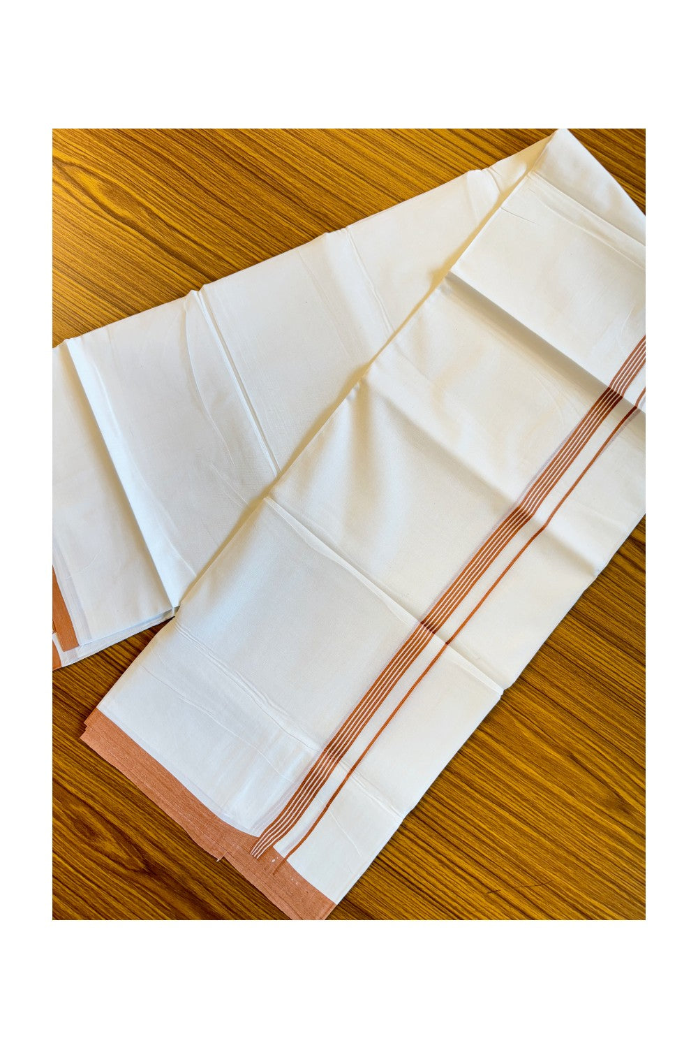 26% Discount!! KaithariKada Balaramapuram 100% Cotton Double Pure white Mundu/Dhoti-100x100 1 Inch Dark Brown Striped kara - 6KK84CEE