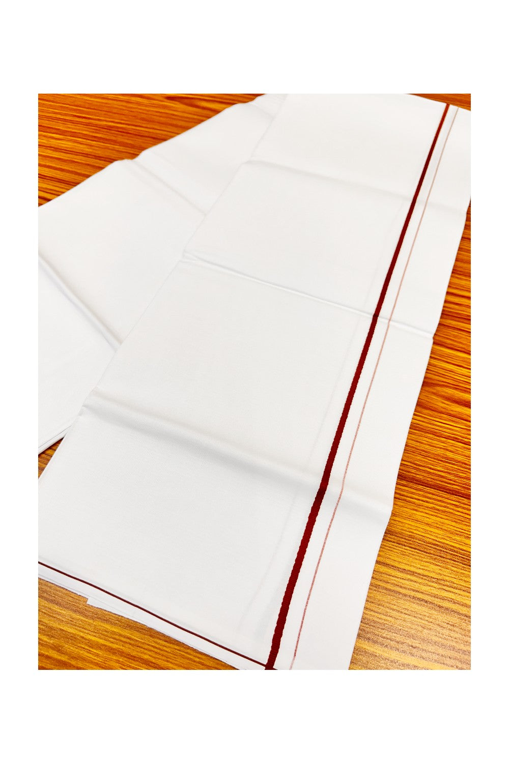 15% Offer! KaithariKada 100% Cotton Pure White Single Mundu/Dhoti-40X40 Dark Brown 1.5cm (2 meter / 4 muzham) Kara- 6sar