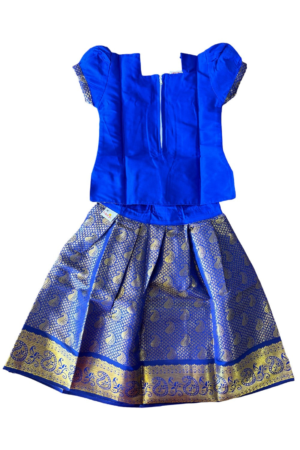 Midukki-Traditional South Indian Kids Pattu Pavada- Blue top brocade blue skirt - Age 3 - KK3MID006
