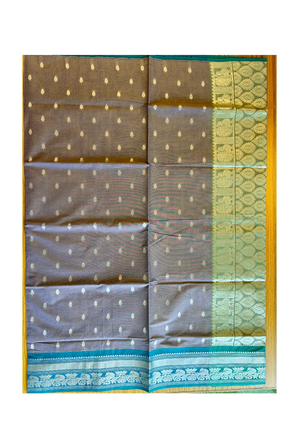 KaithariKada- Balaramapuram Saree - 100% PURE Cotton Silk -Violet Yellow Shade & Green Design -6KK1005PAN.