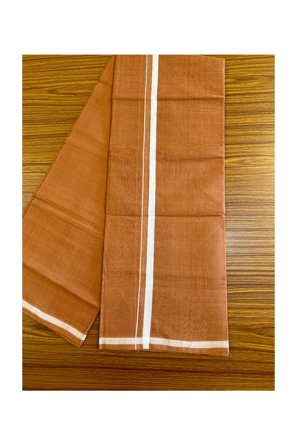 KaithariKada 100% Pure Cotton - HANDLOOM Single Mundu/Dhoti KAVI Brown COLOUR BODY & White 2.5cm Kara- 6KK445VAS