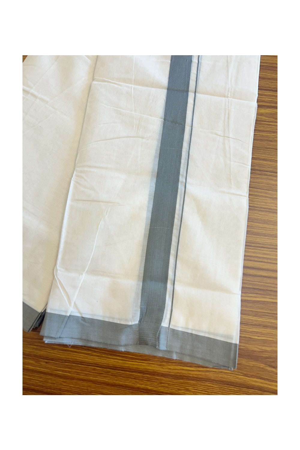 17% Discount KaithariKada Balaramapuram 100% Cotton Double Off white - (Unbleached) - Mundu/Dhoti - 100x80 - 1.5 inch Grey Ash Kara 3.75 mtr (8 Muzham)- 137