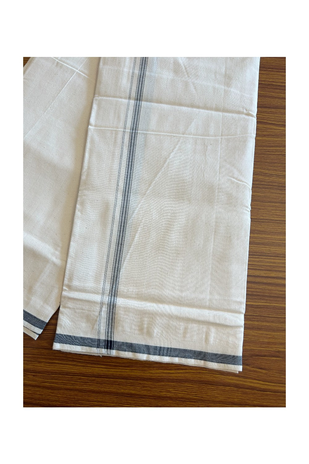25% Discount ! KaithariKada 100% Cotton Balaramapuram HANDLOOM Single Mundu/Dhoti - Off White (Unbleached) 1.Inch (2 meter / 4 muzham) Black Stripes - 9KK32KAI