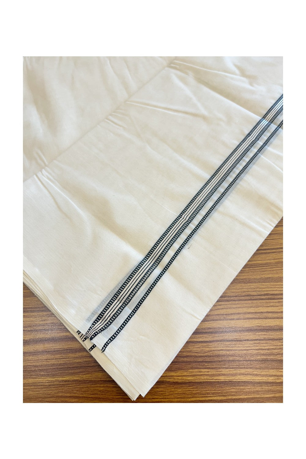 SHORT DHOTI SPECIAL! Kaitharikada.com - 19% DISCOUNT! Balaramapuram Double Off white - (Unbleached)  100% Cotton Mundu/Dhoti - 100x100 - 0.5 Inch Kara & 45 inches Height MUTHUKKURI Silver & Black Kara - 6KK5125ASH