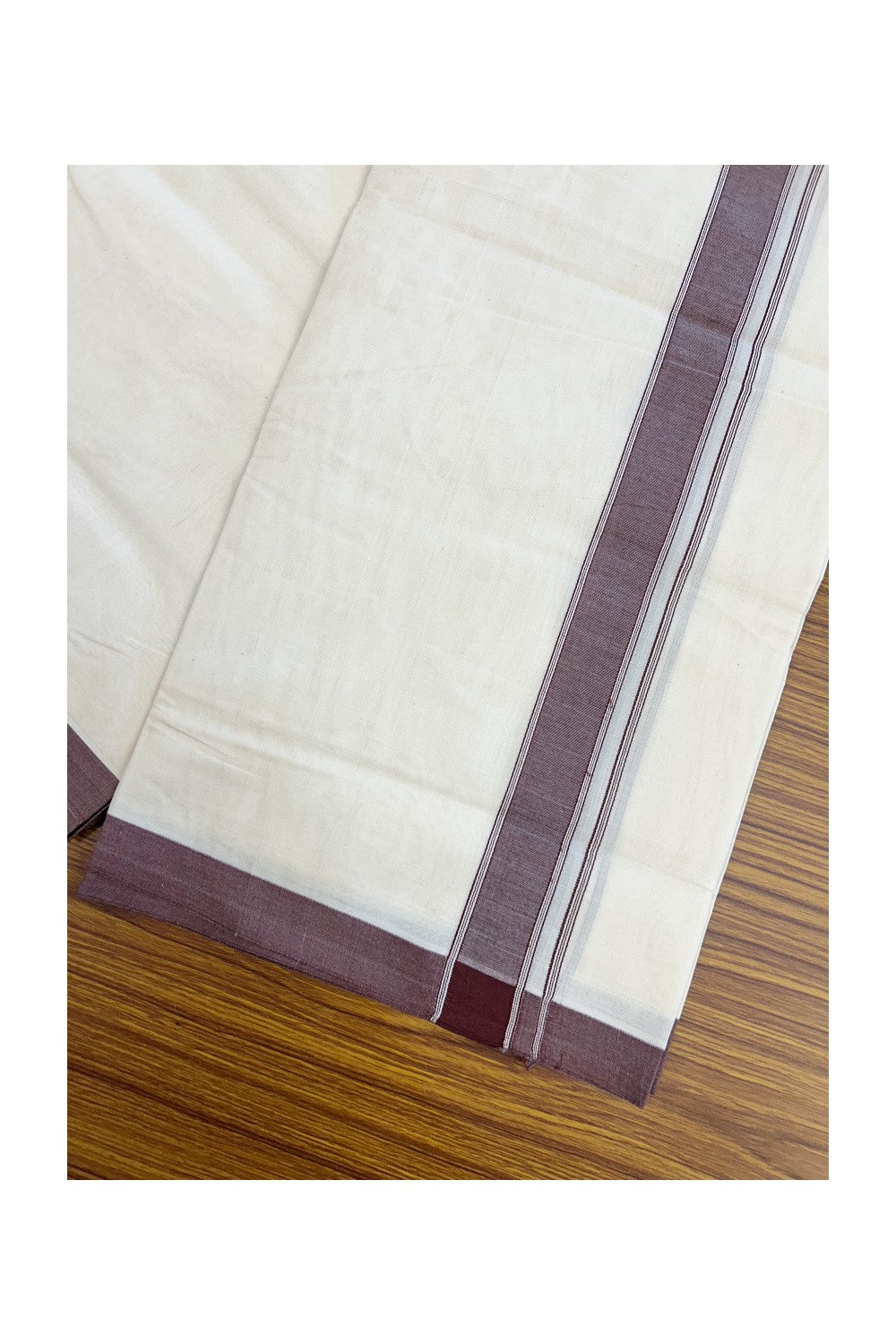 20% DISCOUNT ! KaithariKada 100% Cotton OFF WHITE (Unbleached) Double Dhoti/Mundu- 1.5 inch Brown Striped Kara 4.50 Meters (10 Muzham) - 6KK5203ASH