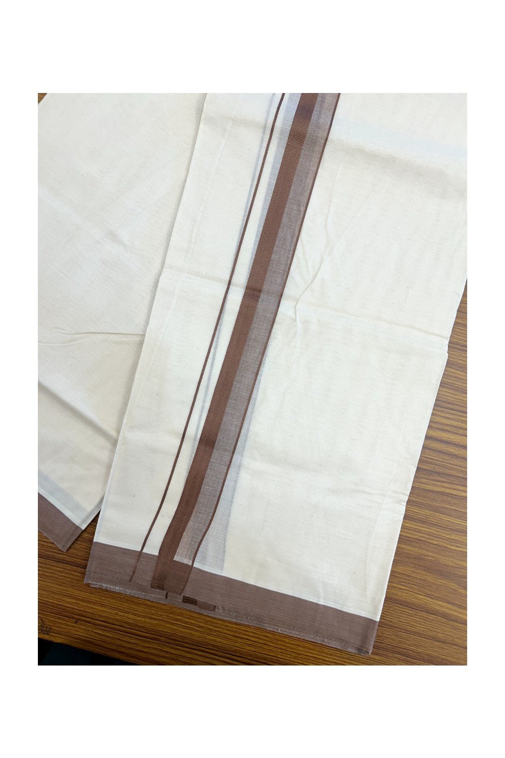 24% Discount ! KaithariKada Balaramapuram 100% Cotton Double OFF WHITE- (Unbleached) - Mundu / Dhoti- 100x80 - 1.5 inch Brown Kara - 6KK5214 MC