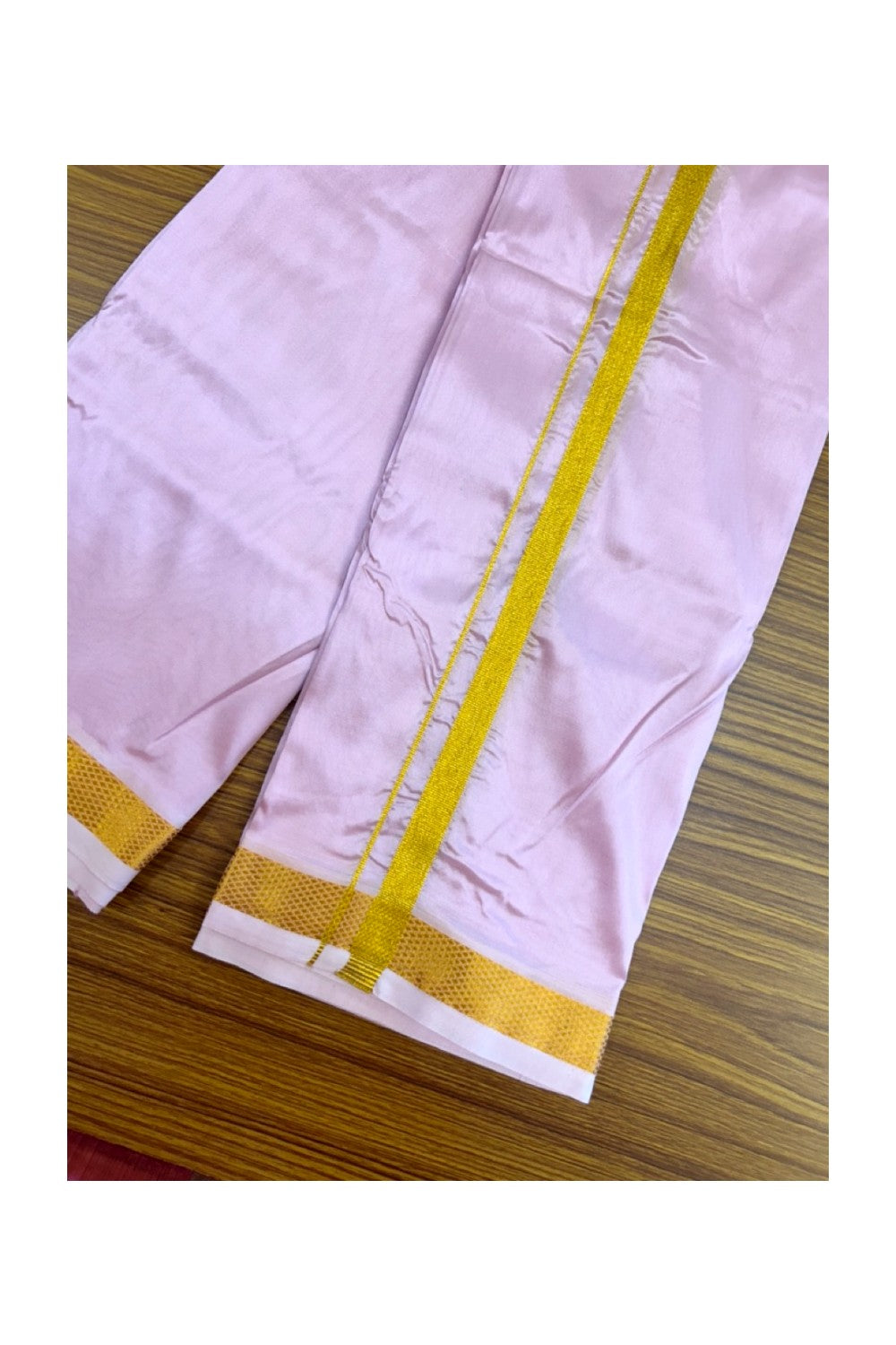 12% Discount!! KaithariKada Balaramapuram 100% Silk Double Mundu/Dhoti - Light Pink Colour Body - 0.5 inch Gold Kasavu Kara 3.60 mtr (8 muzham)- 6KK5222 GAN