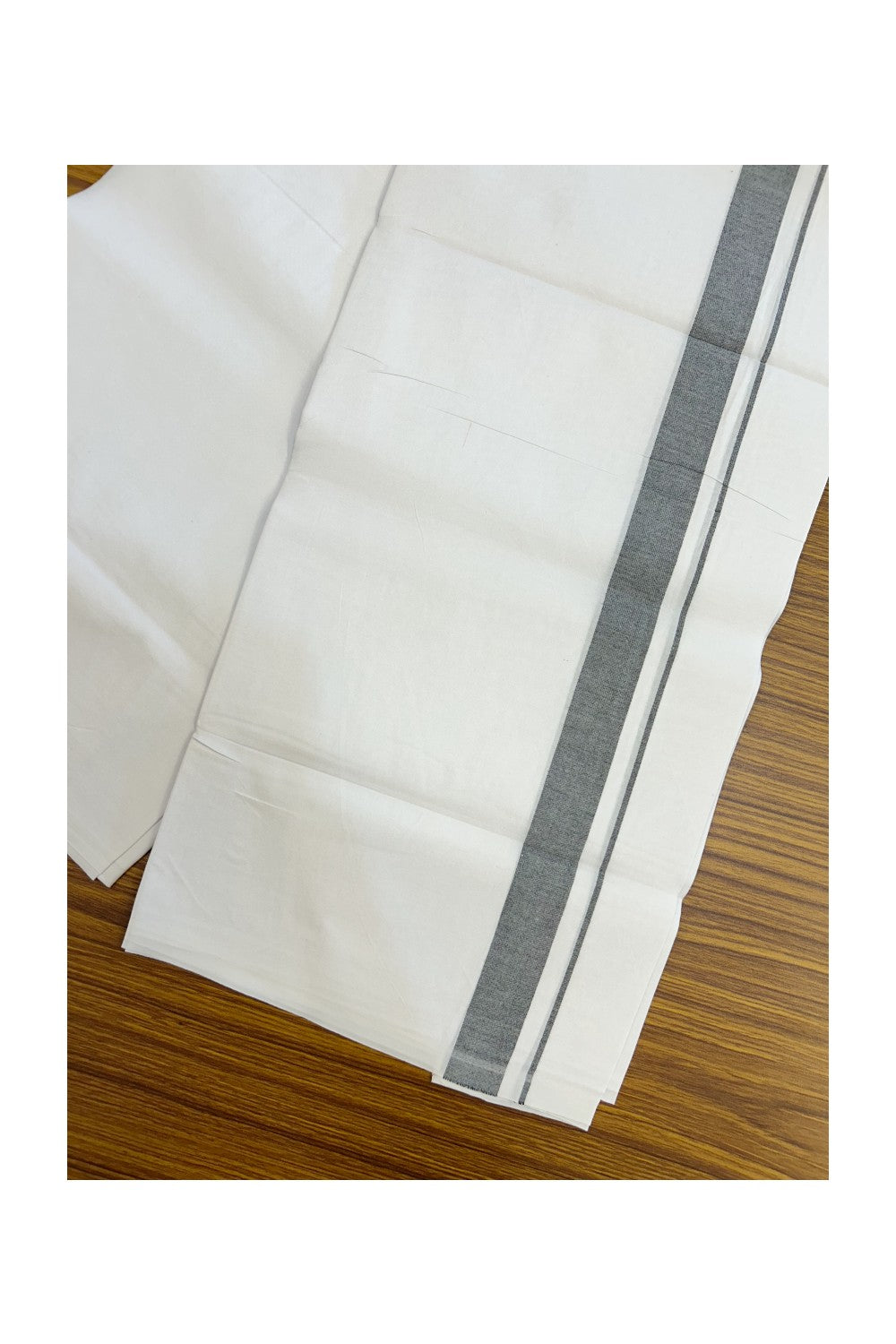 20% DISCOUNT ! KaithariKada Balaramapuram 100% COTTON SINGLE PURE WHITE Mundu/Dhoti-Twisted 100s Thread - 1 inch Ash Black Kara (2 meter / 4 muzham) - 5KK5224 ASH