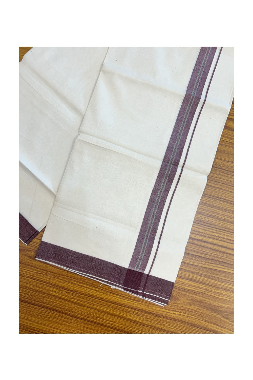 24% Discount !! KaithariKada Balaramapuram 100% Cotton OFF WHITE (Unbleached) Single Mundu/Dhoti - Twisted 60s Thread - 3 cm Maroon black shaded striped Kara (2 meter / 4 muzham) - 36KK5241 GL