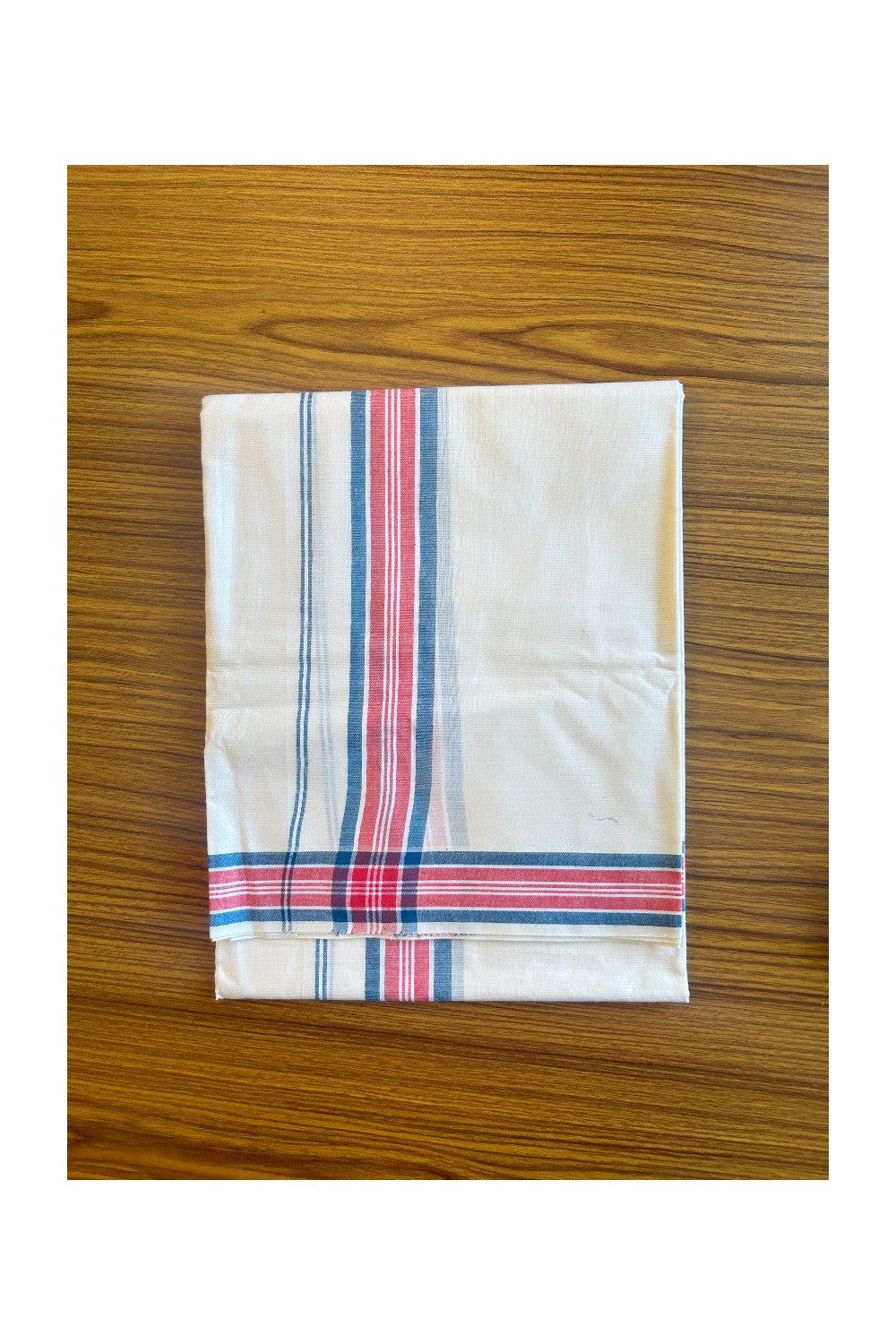 16% Discount!! KaithariKada - Kerala Cotton Single Set Mund For Women - Red & Blue Stripes- 5KK459VIN