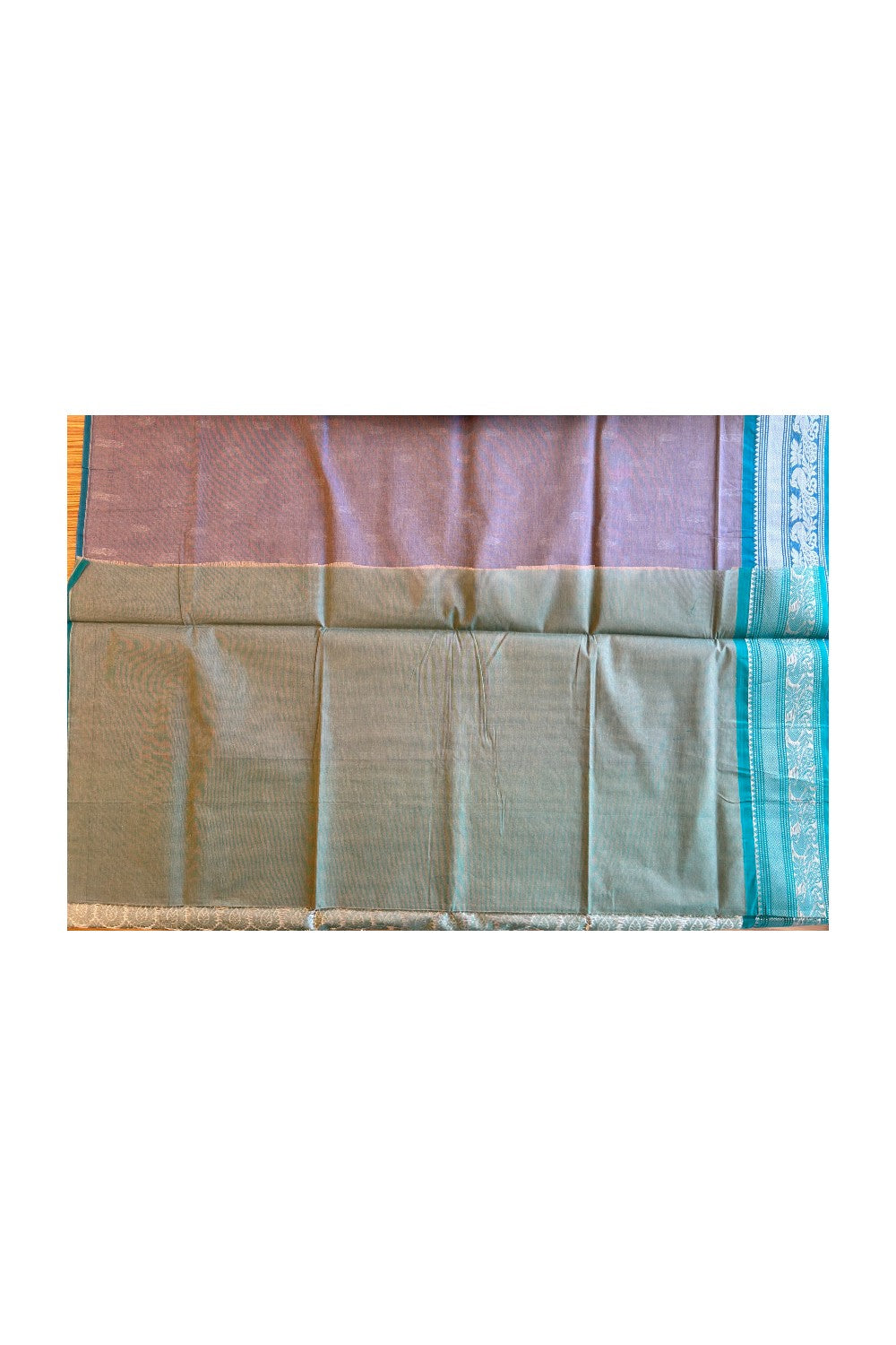 KaithariKada- Balaramapuram Saree - 100% PURE Cotton Silk -Violet Yellow Shade & Green Design -6KK1005PAN.