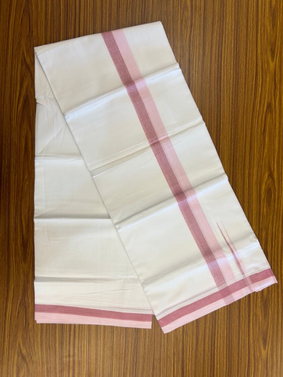 20% Discount ! NEW! KaithariKada Balaramapuram 100% Cotton Pure white Double Mundu/Dhoti - (100x80)s - 1.75 inch Pink Maroon Chutty Kara - 60 KK5249 VIN