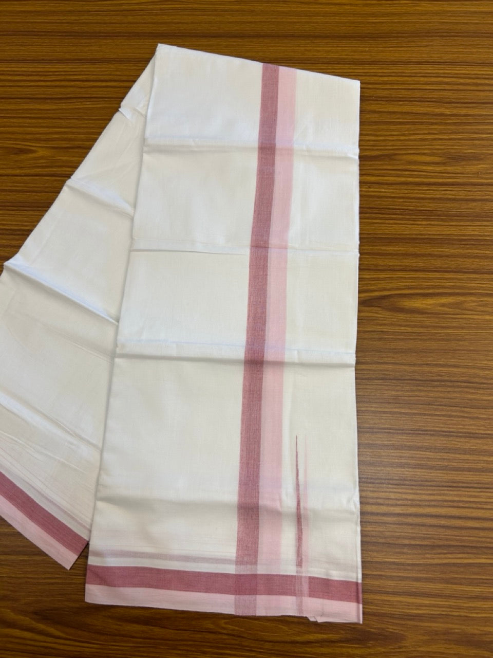 20% Discount ! NEW! KaithariKada Balaramapuram 100% Cotton Pure white Double Mundu/Dhoti - (100x80)s - 1.75 inch Pink Maroon Chutty Kara - 60 KK5249 VIN