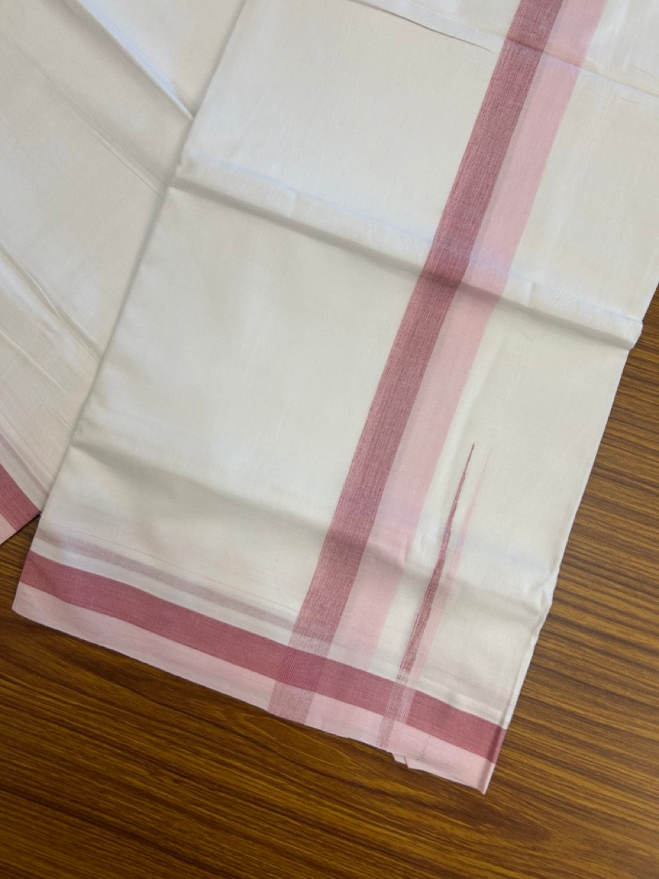 20% Discount ! NEW! KaithariKada Balaramapuram 100% Cotton Pure white Double Mundu/Dhoti - (100x80)s - 1.75 inch Pink Maroon Chutty Kara - 60 KK5249 VIN