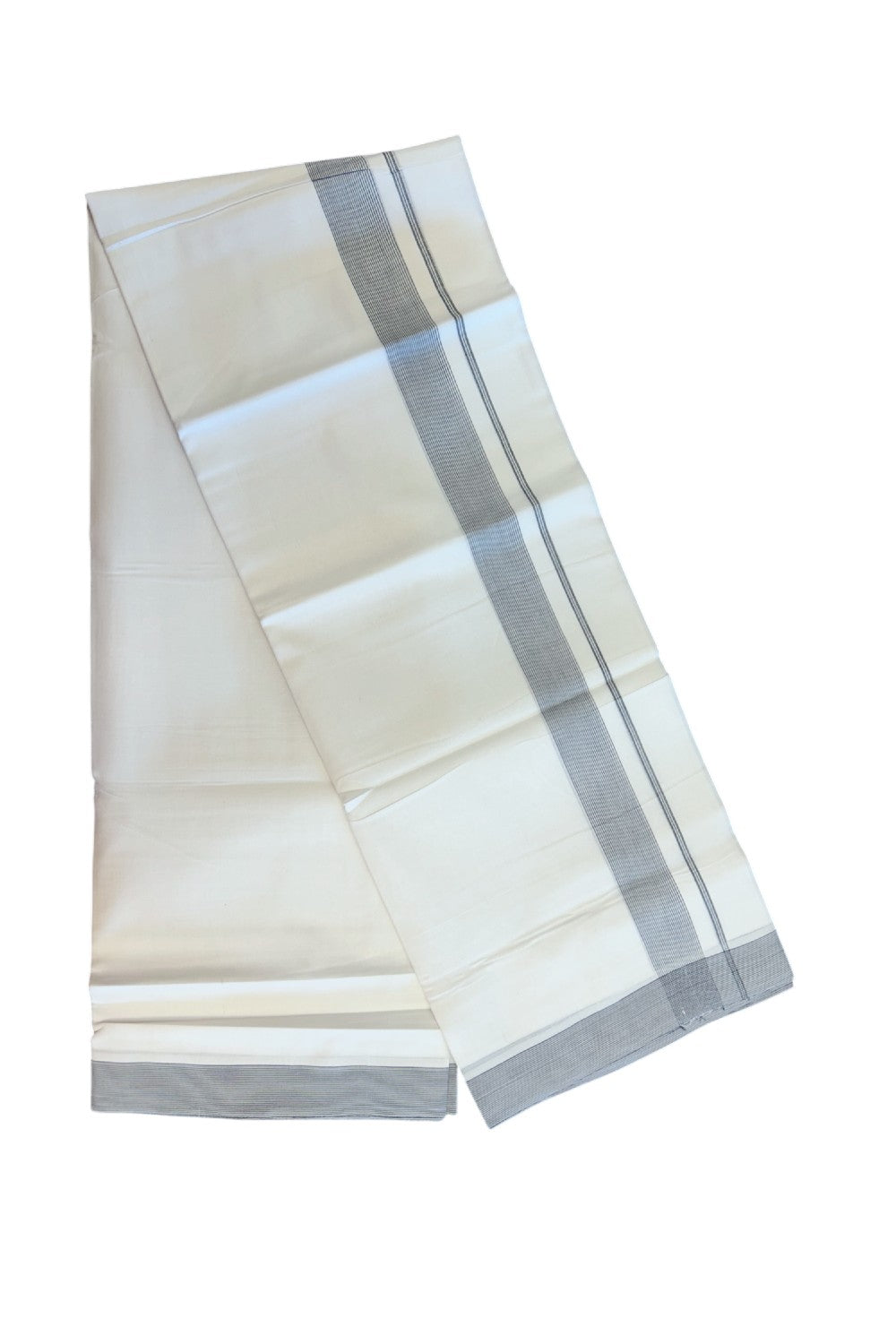 20% Discount ! Kaitharikada Balaramapuram 100% Cotton PURE WHITE Double Mundu/Dothi - 100x80 - 1.25 inch Black Stripes Kara 3.90 mtr (8 muzham) - 56KK5220 THI