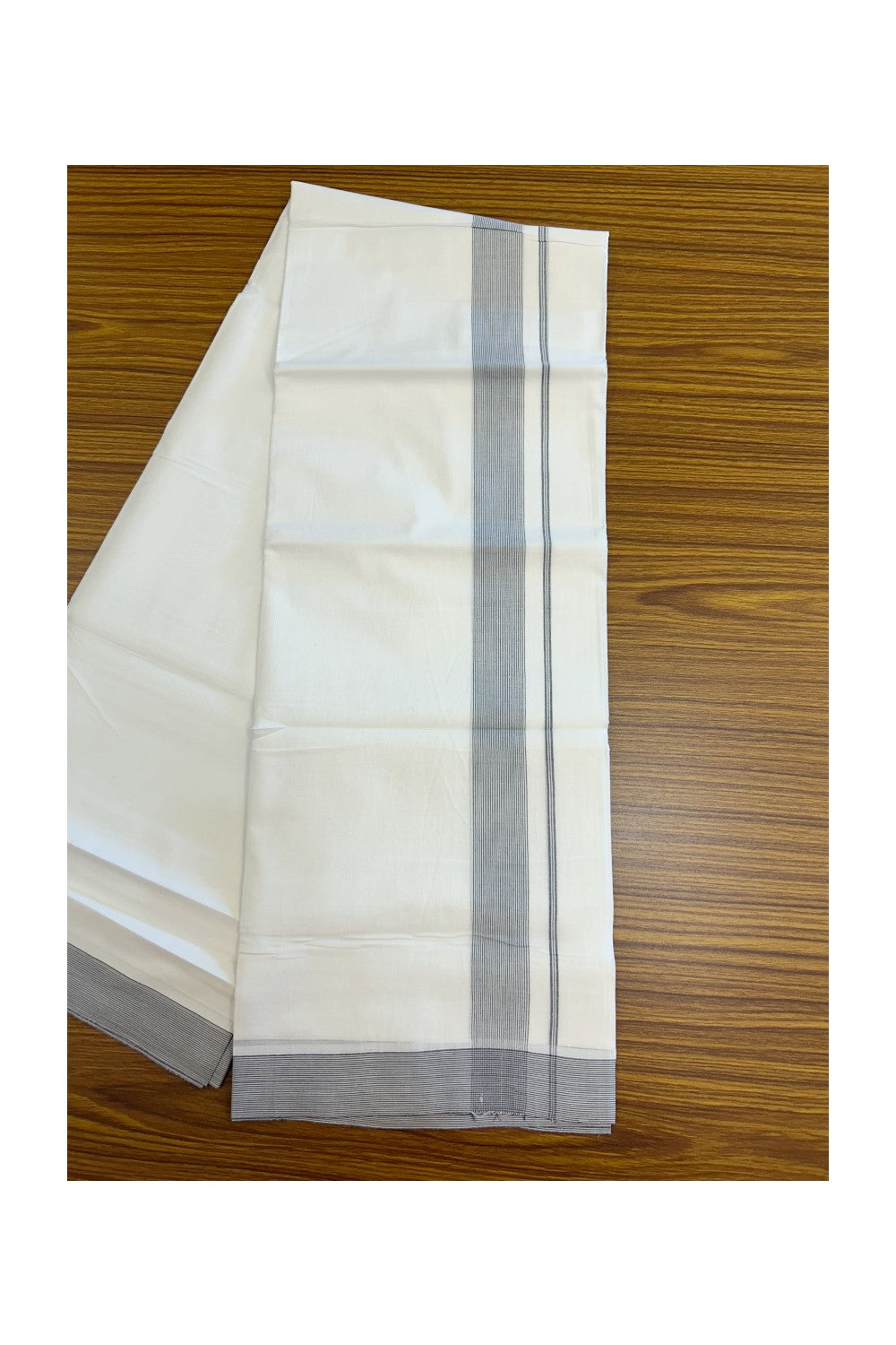 20% Discount ! Kaitharikada Balaramapuram 100% Cotton PURE WHITE Double Mundu/Dothi - 100x80 - 1.25 inch Black Stripes Kara 3.90 mtr (8 muzham) - 56KK5220 THI