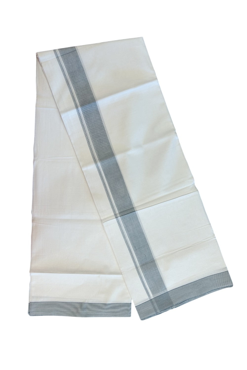 20% Discount ! Kaitharikada Balaramapuram 100% Cotton PURE WHITE Double Mundu/Dothi - 100x80 - 1.25 inch Green Stripes Kara 3.90 mtr (8 muzham) - 57KK5220 THI