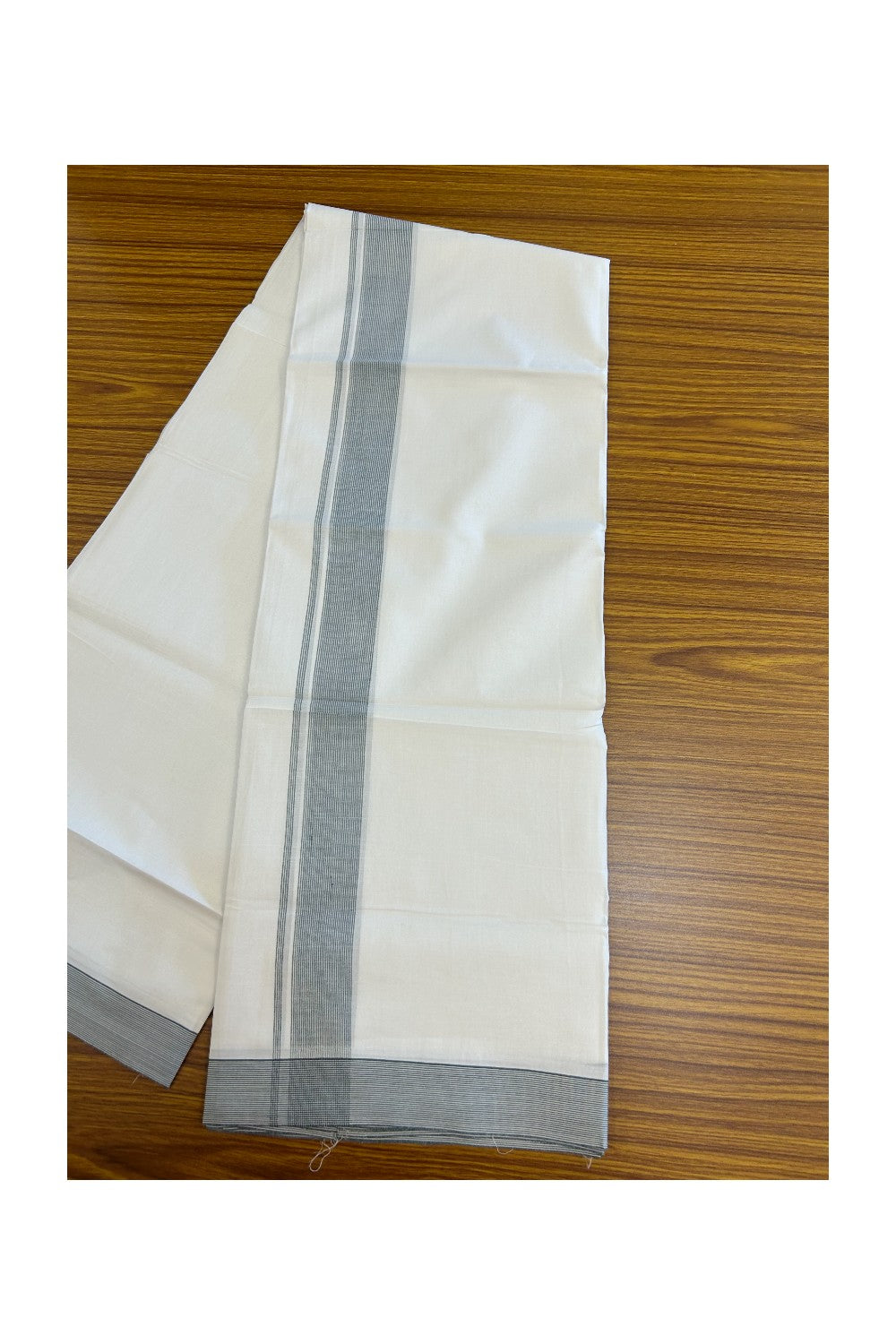 20% Discount ! Kaitharikada Balaramapuram 100% Cotton PURE WHITE Double Mundu/Dothi - 100x80 - 1.25 inch Green Stripes Kara 3.90 mtr (8 muzham) - 57KK5220 THI