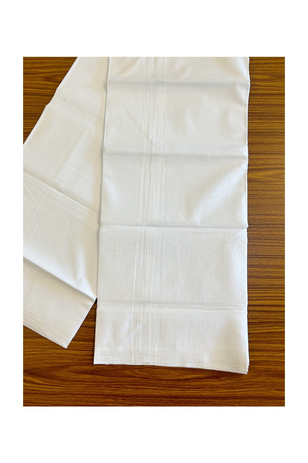 8% DISCOUNT!! Kaitharikada Balaramapuram 100% Cotton PURE WHITE Double Mundu/Dothi-100x90 1.25 inch White kara - 62KK430VAS
