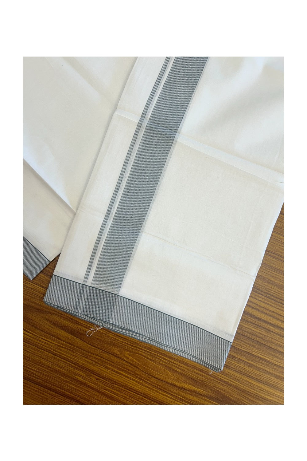 20% Discount ! Kaitharikada Balaramapuram 100% Cotton PURE WHITE Double Mundu/Dothi - 100x80 - 1.25 inch Green Stripes Kara 3.90 mtr (8 muzham) - 57KK5220 THI