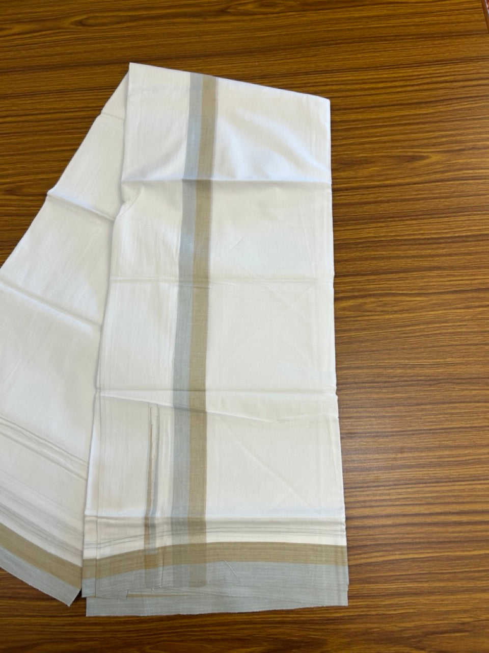 20% Discount ! NEW! KaithariKada Balaramapuram 100% Cotton Pure white Double Mundu/Dhoti - (100x80)s - 1.5 inch Brown Ash Blue Chutty Kara - 65 KK5249 VIN