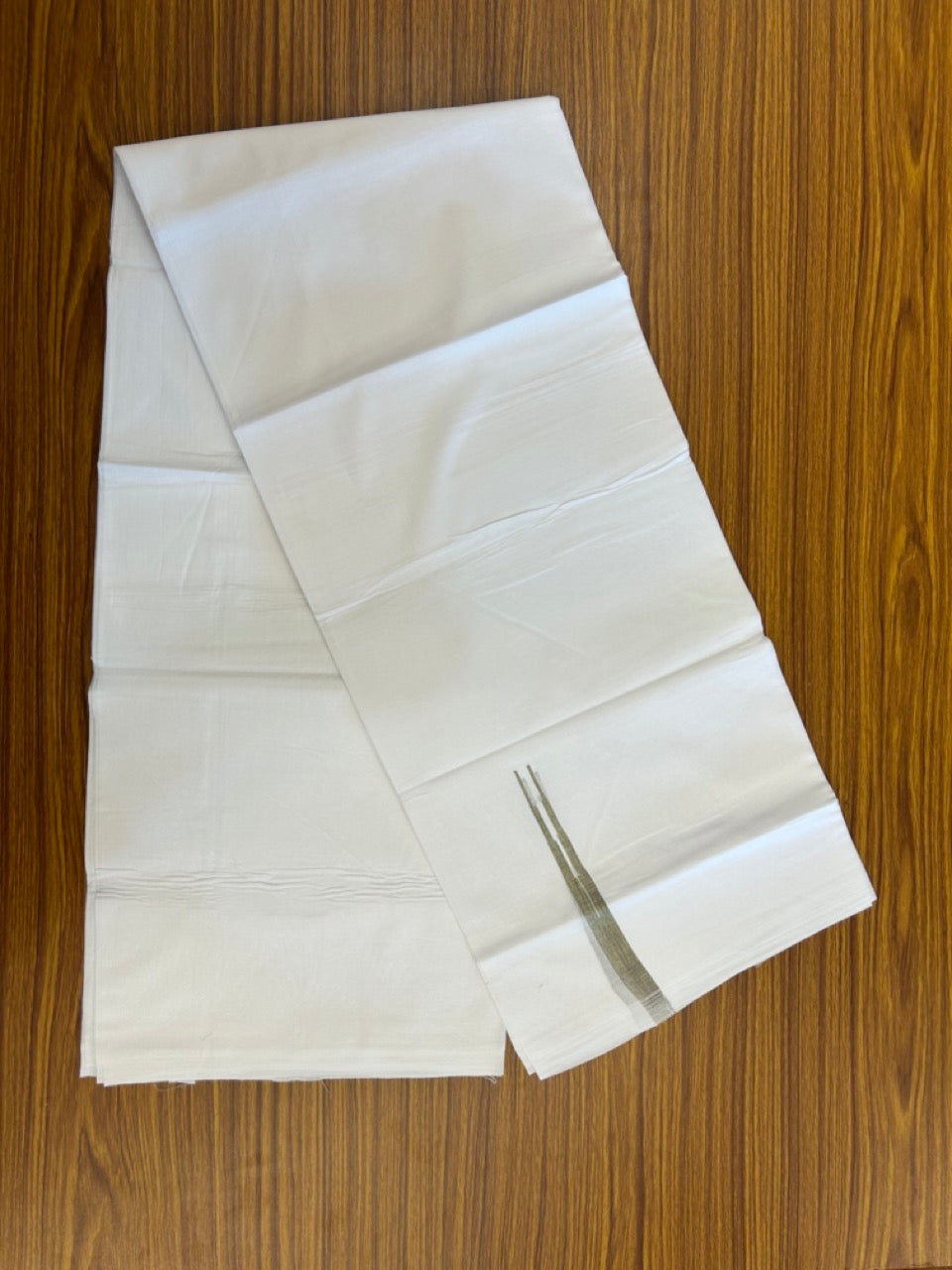 20% Discount ! NEW! KaithariKada Balaramapuram 100% Cotton Pure white Double Mundu/Dhoti - (100x80)s - 0.5 inch Green Brown Multi Colour Chutty Kara - 68 KK5249 VIN