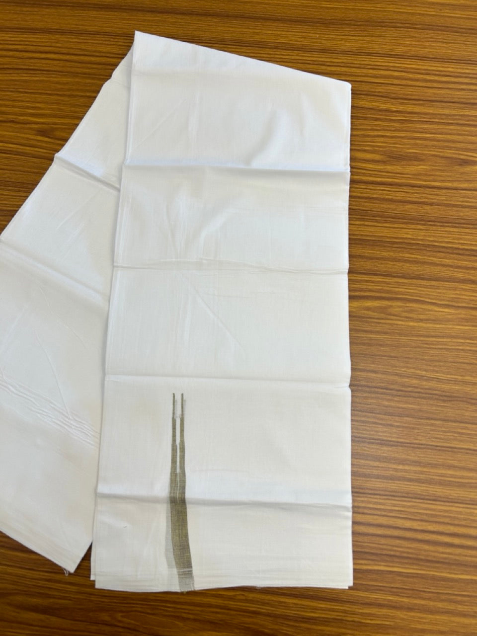 20% Discount ! NEW! KaithariKada Balaramapuram 100% Cotton Pure white Double Mundu/Dhoti - (100x80)s - 0.5 inch Green Brown Multi Colour Chutty Kara - 68 KK5249 VIN