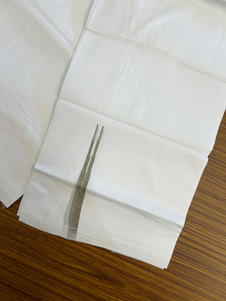 20% Discount ! NEW! KaithariKada Balaramapuram 100% Cotton Pure white Double Mundu/Dhoti - (100x80)s - 0.5 inch Green Brown Multi Colour Chutty Kara - 68 KK5249 VIN