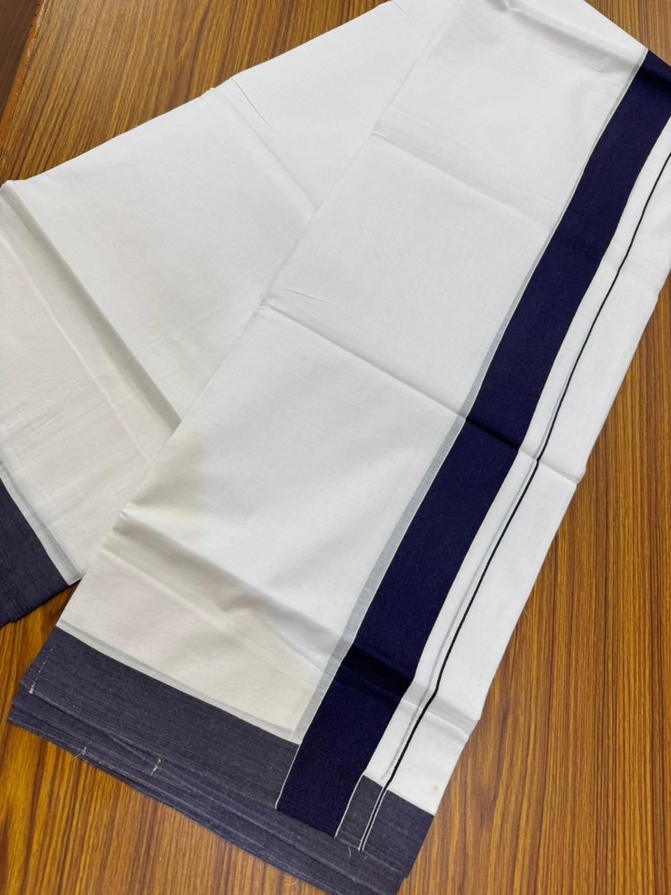 20% Discount ! KaithariKada Balaramapuram 100% Cotton Double Pure white Mundu/Dhoti- 100x80 - 1.5 inch Navy Blue Kara - 3.90mtr ( 8 muzham) - 30 KK5251 PMC