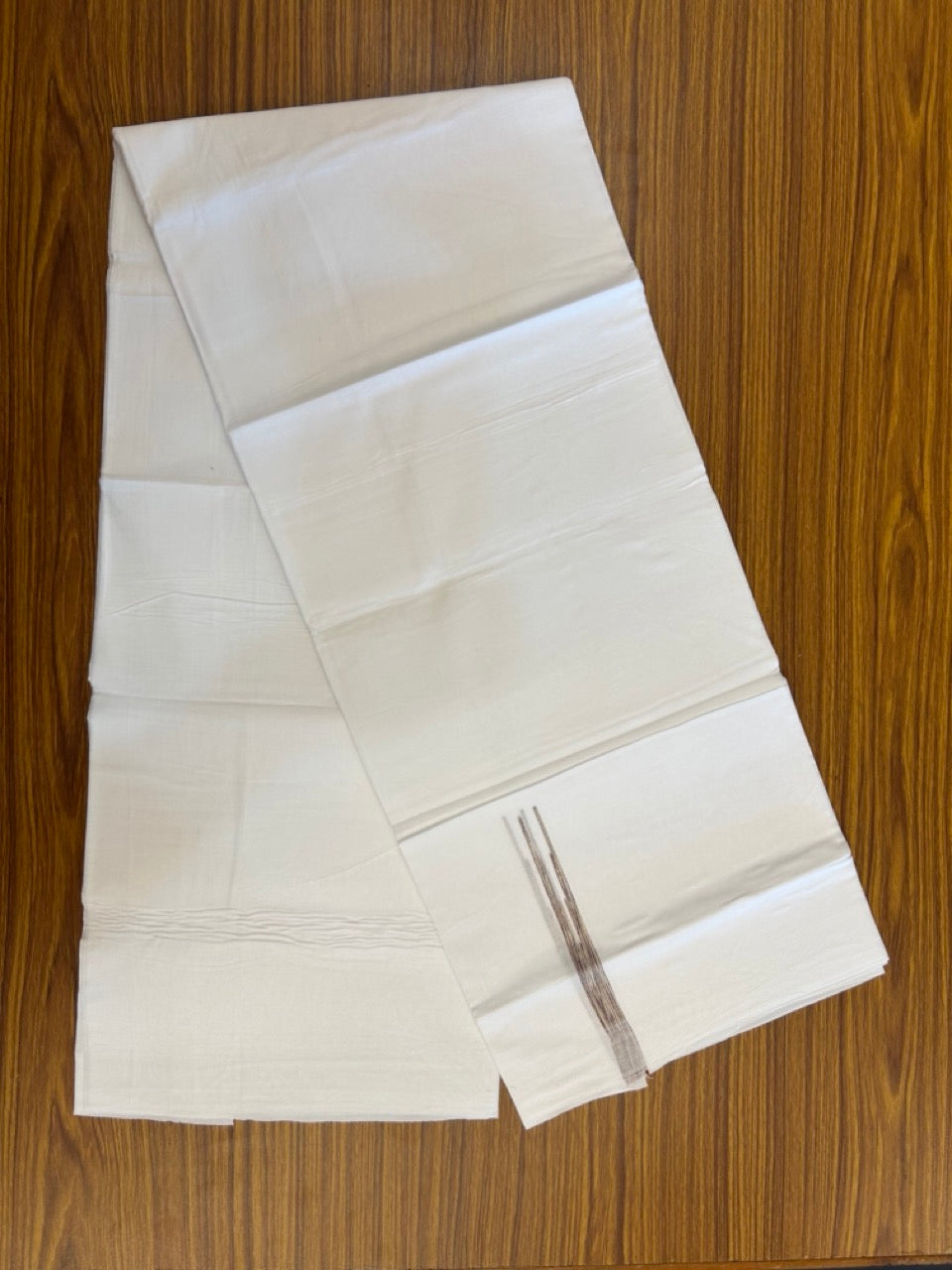 20% Discount ! NEW! KaithariKada Balaramapuram 100% Cotton Pure white Double Mundu/Dhoti - (100x80)s - 0.5 inch Cream Brown Multi Colour Chutty Kara - 69 KK5249 VIN