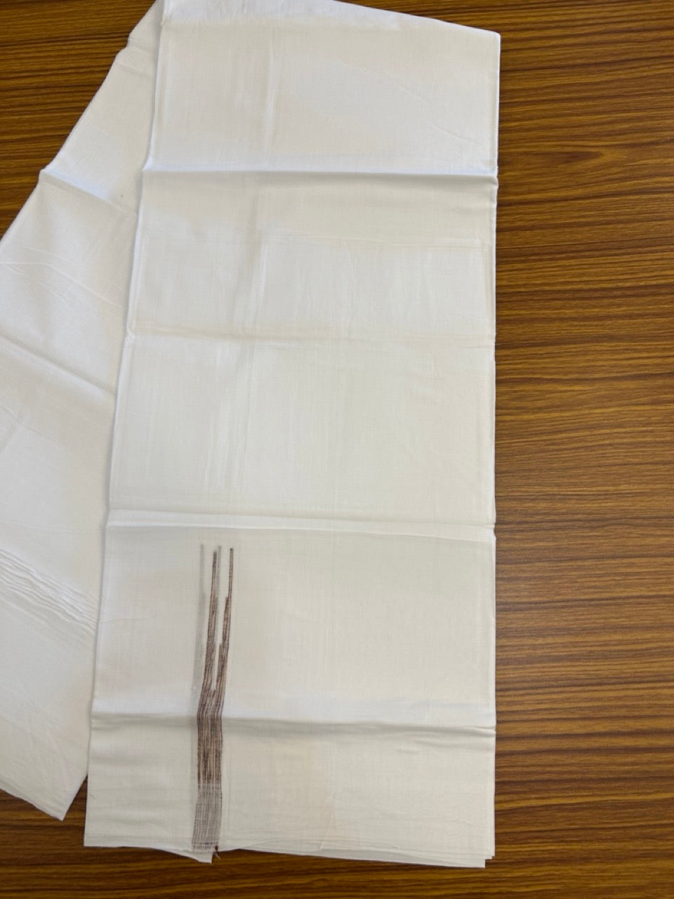 20% Discount ! NEW! KaithariKada Balaramapuram 100% Cotton Pure white Double Mundu/Dhoti - (100x80)s - 0.5 inch Cream Brown Multi Colour Chutty Kara - 69 KK5249 VIN