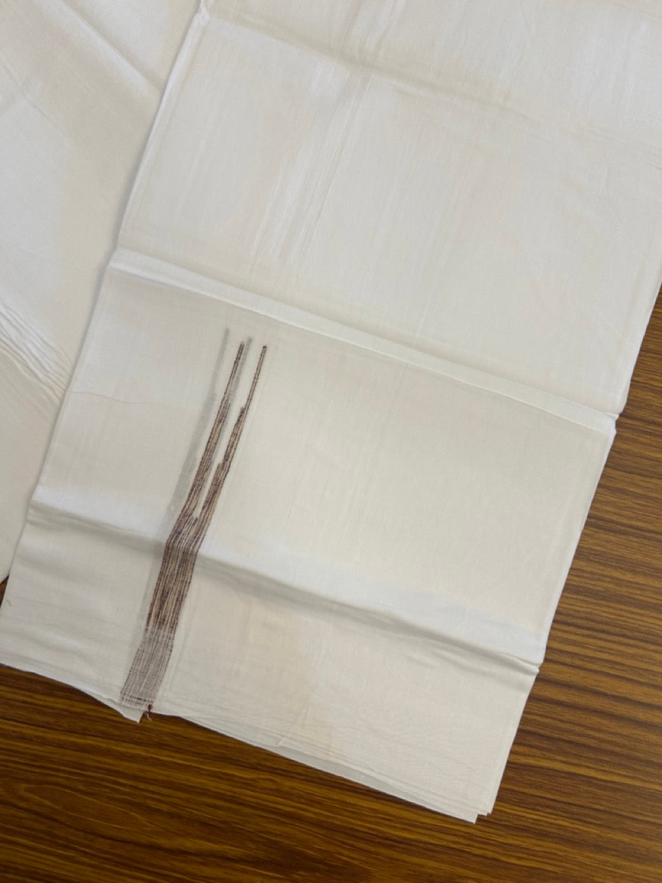 20% Discount ! NEW! KaithariKada Balaramapuram 100% Cotton Pure white Double Mundu/Dhoti - (100x80)s - 0.5 inch Cream Brown Multi Colour Chutty Kara - 69 KK5249 VIN