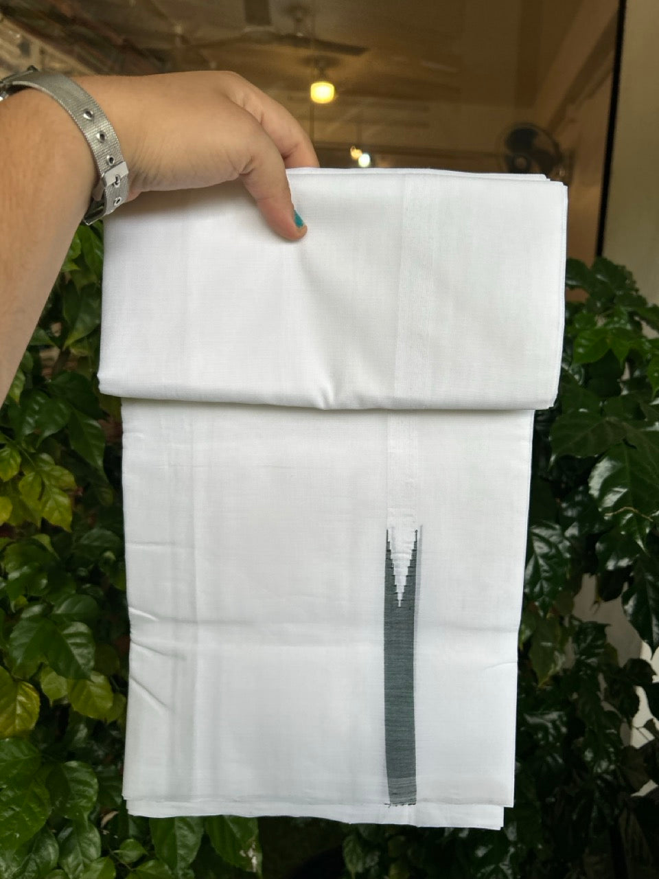 25% Discount!! NEW ULTRA PURE WHITE THREAD HANDLOOM Balaramapuram - 100% MERCERISED Cotton Double Mundu/Dhoti - 120 twisted warp x 80s weft - Dark Green Chutty Kara- 7KK5248 REA