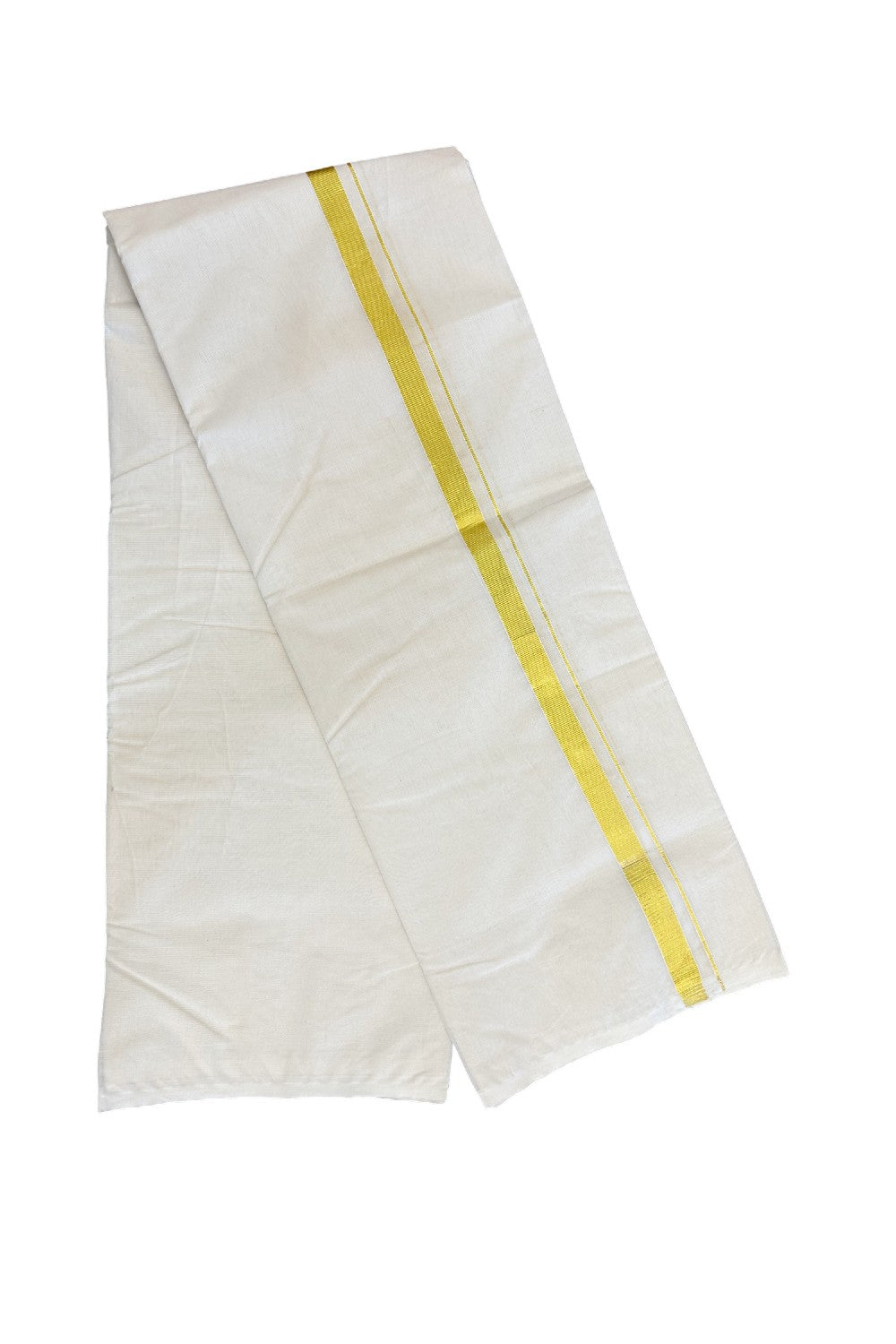 33% DISCOUNT! KaithariKada Balaramapuram 100% Cotton Double Off white - (Unbleached) - Mundu/Dhoti - 100x80 - 0.75 inch Kasavu Kara - 7KK5179ASH