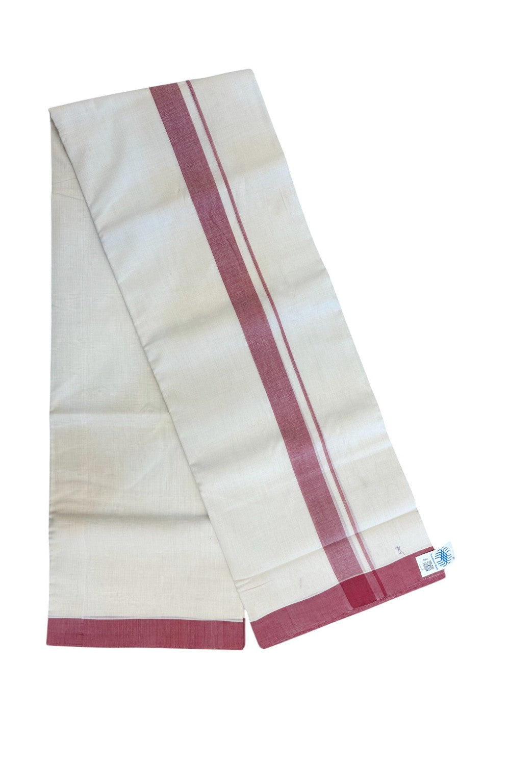 25% Discount KaithariKada HANDLOOM Unakkupaav Balaramapuram - 100% PURE Cotton off white (Unbleached) Double Mundu/Dhoti - 80X90 - 1.25 inch Fire Brick Red Shaded Kara 3.80 mtr - 7KK5192ELA