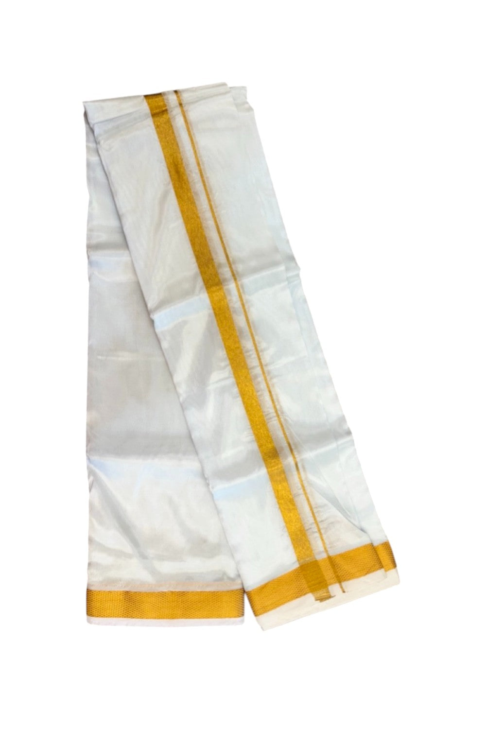 12% Discount!! KaithariKada Balaramapuram 100% Silk Double Mundu/Dhoti - White Colour Body - 0.75 inch Gold Kasav Kara 3.60 mtr (8 muzham)- 7KK5222 GAN