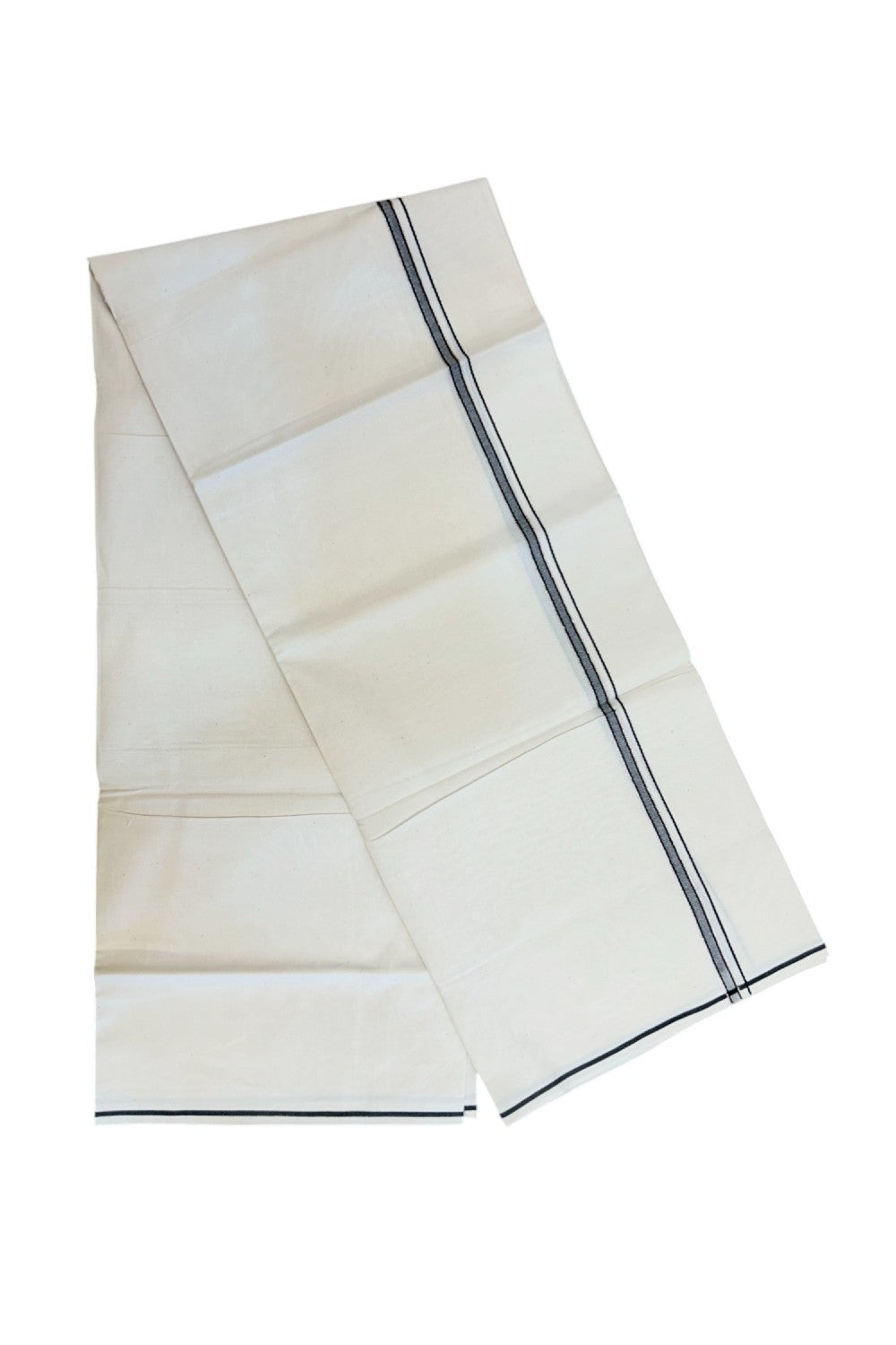 24% Discount !! KaithariKada Balaramapuram 100% Cotton OFF WHITE (Unbleached) Single Mundu/Dhoti - Twisted 60s Thread - 1 cm Silver Kasavu Black Thin Kara (2 meter / 4 muzham) - 5KK5236 GL