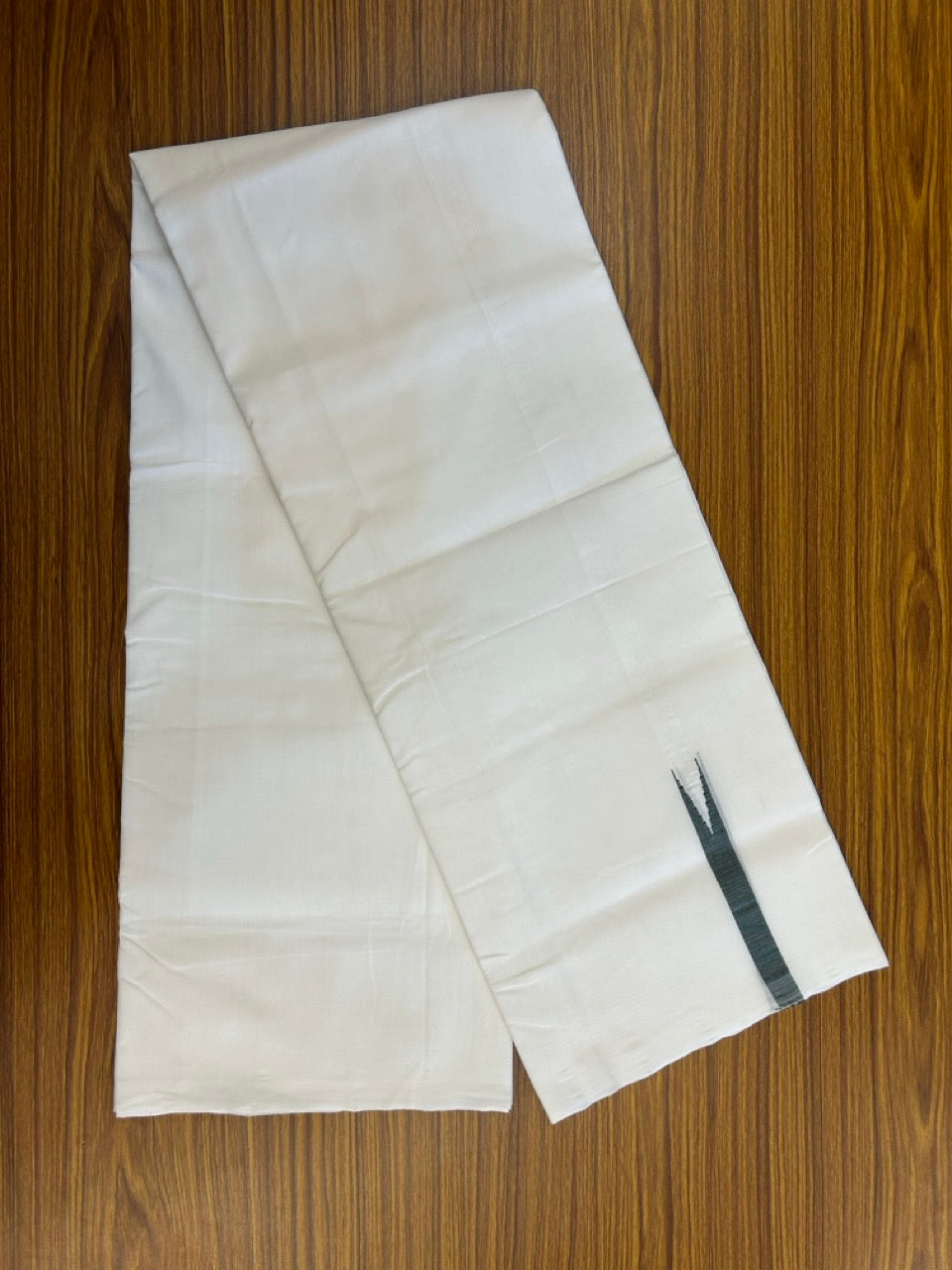25% Discount!! NEW ULTRA PURE WHITE THREAD HANDLOOM Balaramapuram - 100% MERCERISED Cotton Double Mundu/Dhoti - 120 twisted warp x 80s weft - Dark Green Chutty Kara- 7KK5248 REA