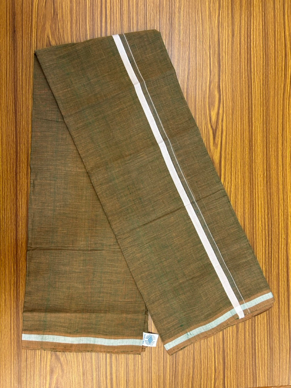 Handloom Single Hallmarked - 10% Discount !! KaithariKada 100% Pure Cotton - Mundu/Dhoti Dark Sage Green White 0.5 inch Kara- (2 meter / 4 muzham)- 7 KK8030 ELA