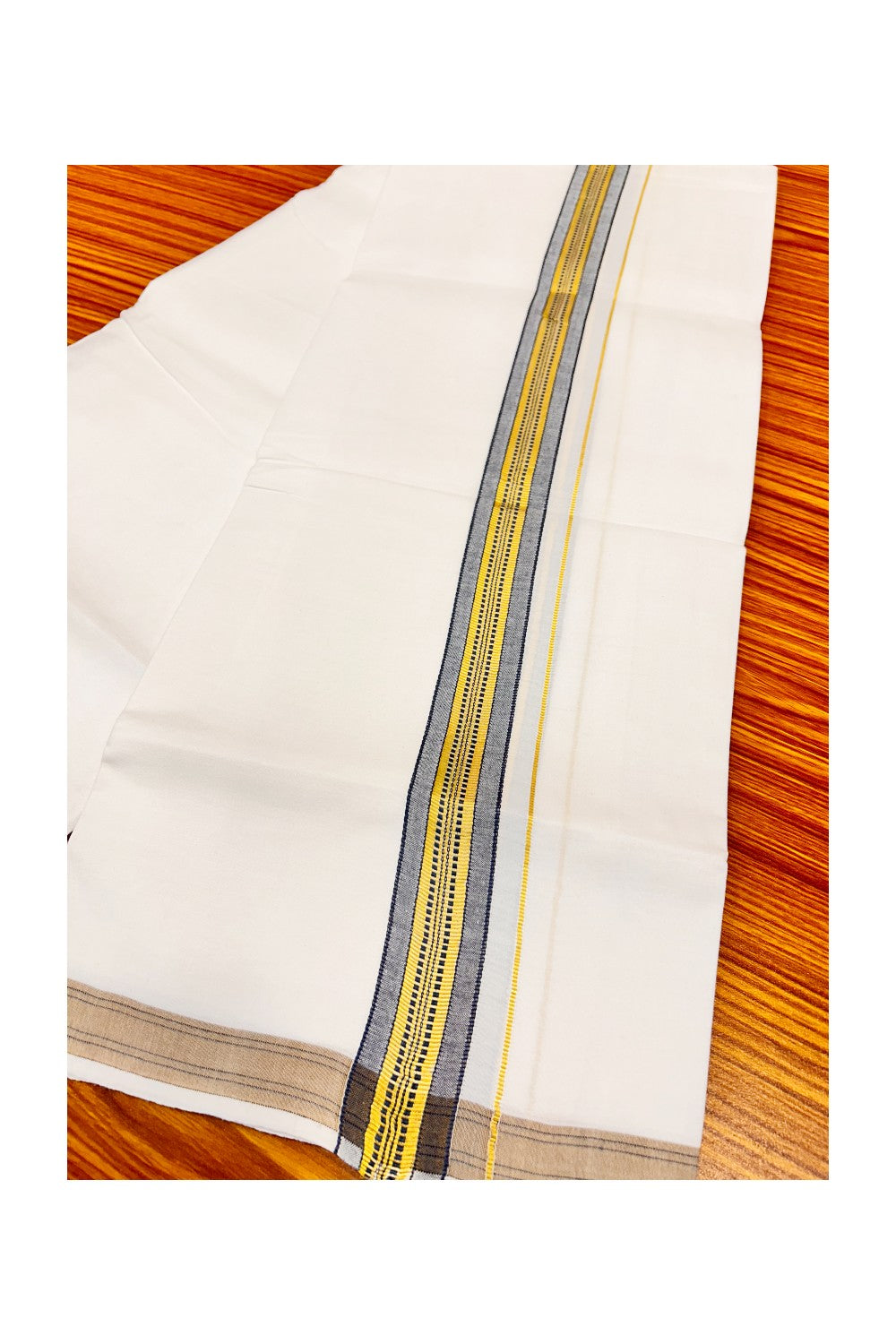 25% OFFER! KaithariKada 100% Cotton Balaramapuram HANDLOOM Single PURE WHITE Mundu/Dhoti - 2inch (2 meter / 4 muzham) Black Kasavu Kara & Stripes - 7KAI.