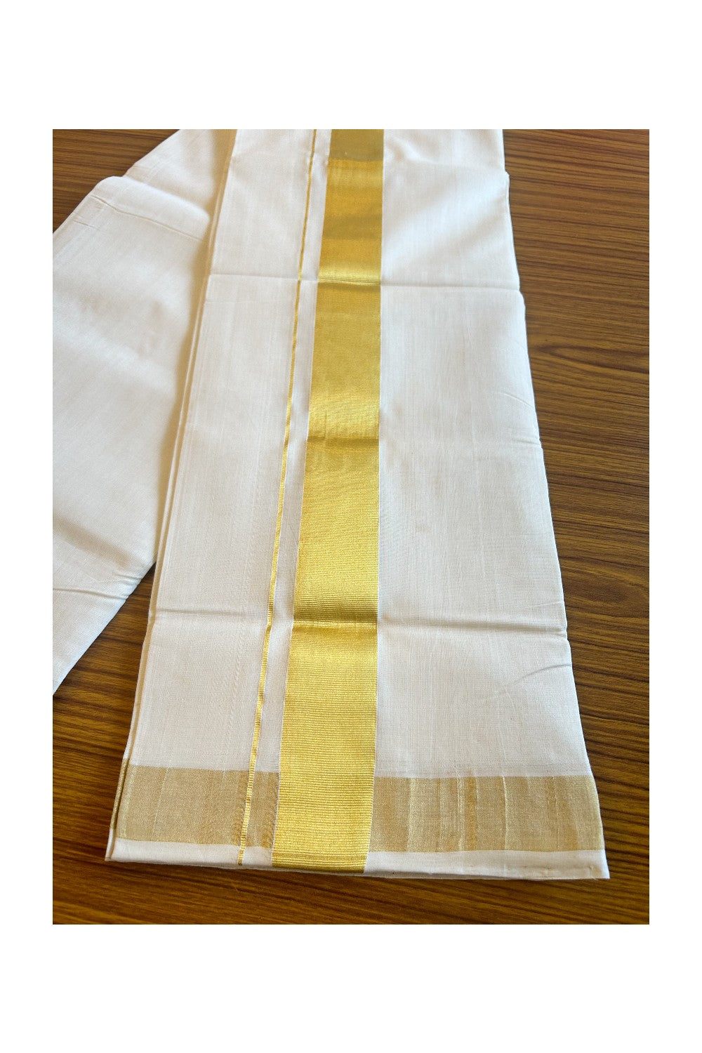 30% DISCOUNT!! KaithariKada HANDLOOM UNAKKUPAAV Balaramapuram - 100% PURE Cotton OFF White (Unbleached) Double Mundu/Dothi - 2.75 Inch Kasavu Kara - 7KK456KK