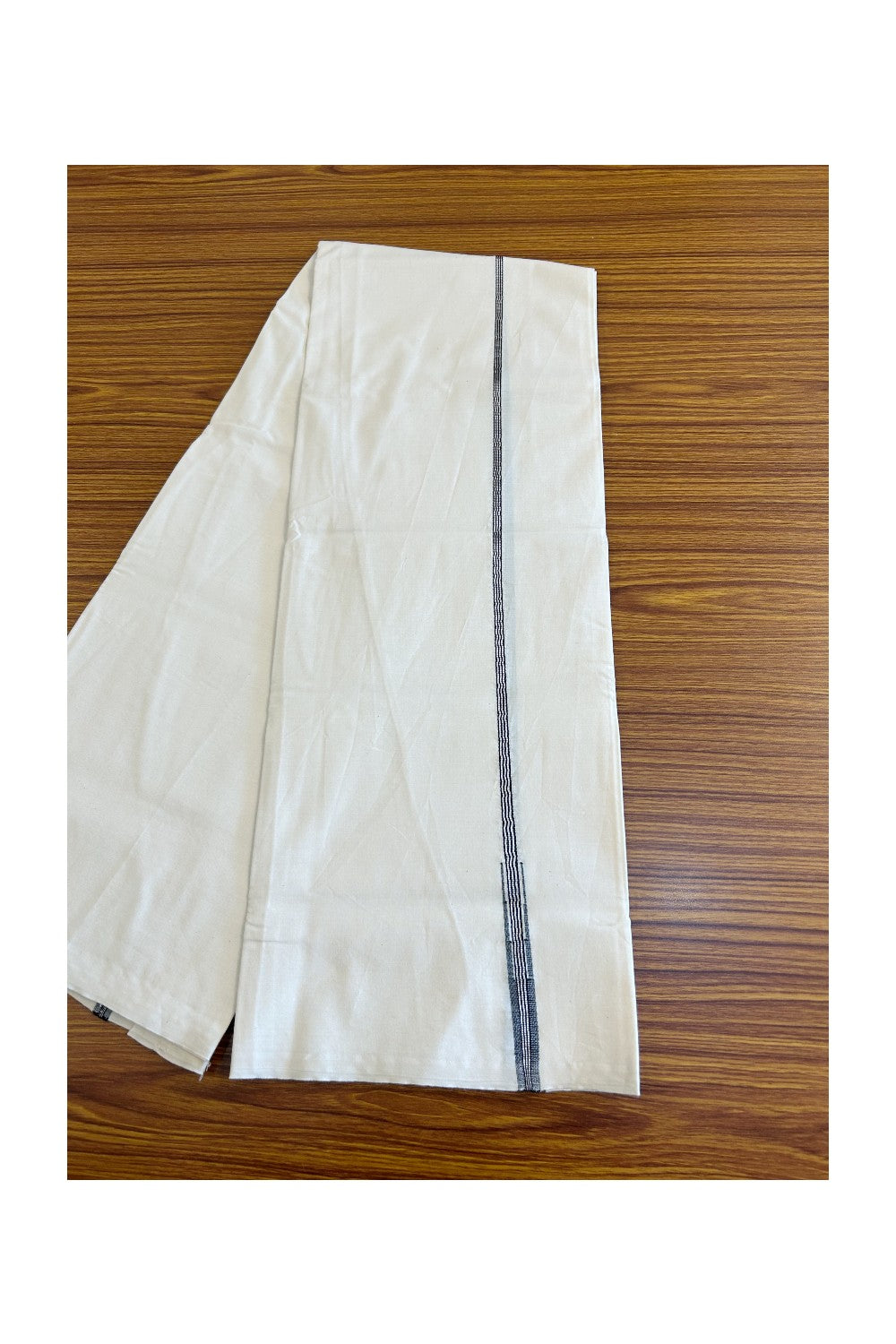 23% DISCOUNT ! KaithariKada Balaramapuram 100% COTTON SINGLE OFF WHITE Mundu/Dhoti-100X100- 0.5 Inch Black & Silver Chutty- 6KK489ASH