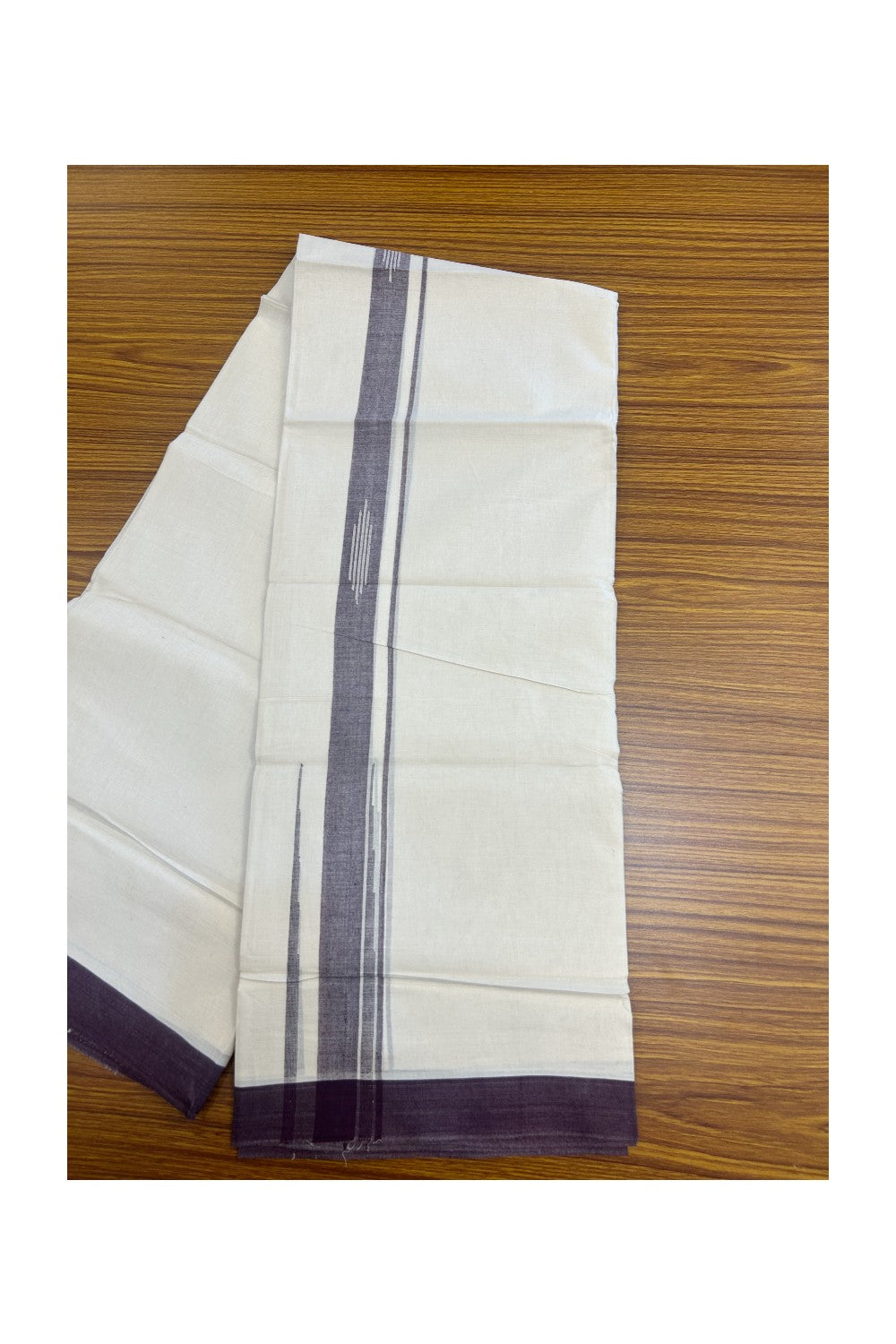 25% DISCOUNT! KaithariKada Balaramapuram Double OFF WHITE 100% Cotton Mundu/Dhoti - 100x80 - 2 inch Putta Design Wine Purple chutty kara - 7KK5174THI