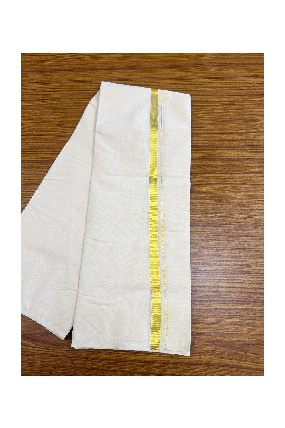 33% DISCOUNT! KaithariKada Balaramapuram 100% Cotton Double Off white - (Unbleached) - Mundu/Dhoti - 100x80 - 0.75 inch Kasavu Kara - 7KK5179ASH