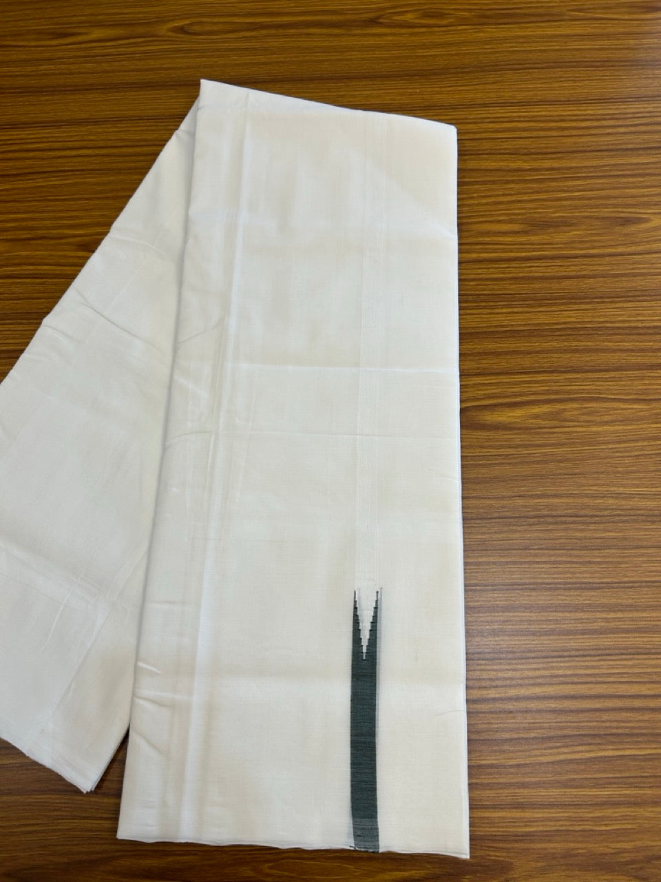 25% Discount!! NEW ULTRA PURE WHITE THREAD HANDLOOM Balaramapuram - 100% MERCERISED Cotton Double Mundu/Dhoti - 120 twisted warp x 80s weft - Dark Green Chutty Kara- 7KK5248 REA