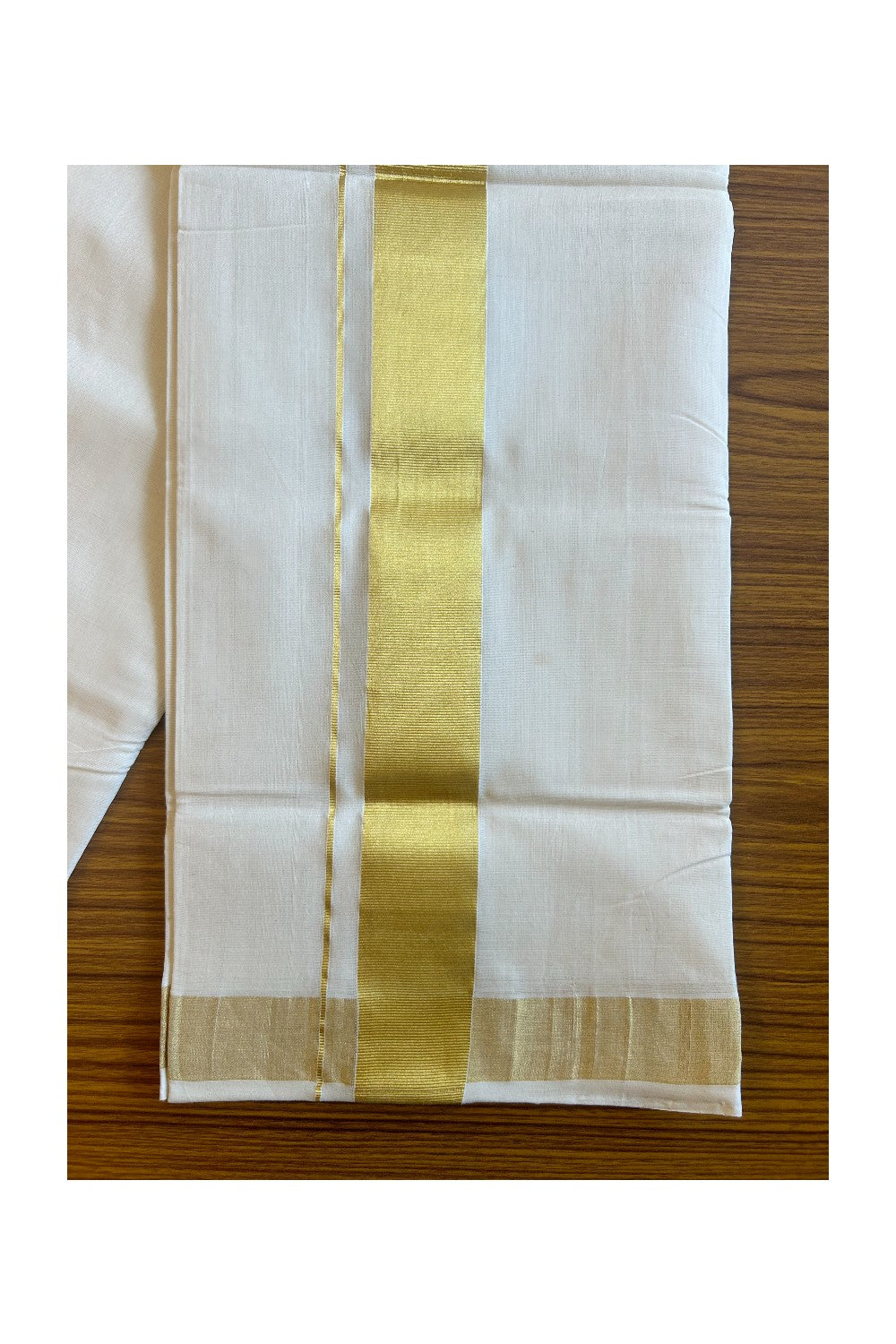 30% DISCOUNT!! KaithariKada HANDLOOM UNAKKUPAAV Balaramapuram - 100% PURE Cotton OFF White (Unbleached) Double Mundu/Dothi - 2.75 Inch Kasavu Kara - 7KK456KK