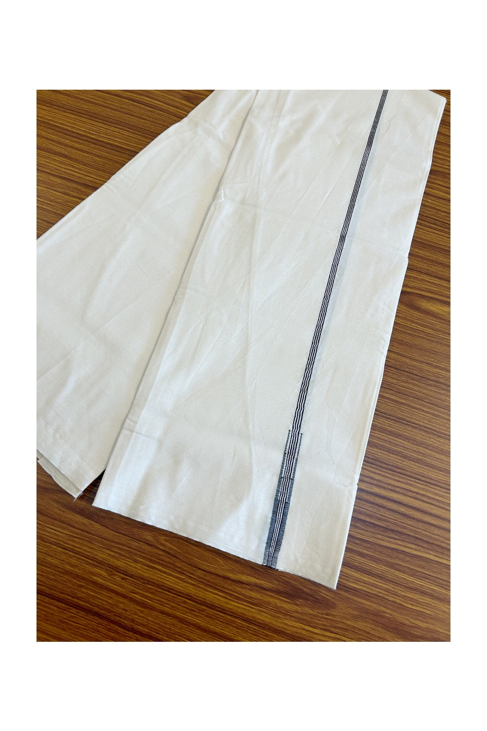 23% Discount! KaithariKada Balaramapuram 100% Cotton Single Off White Mundu/Dhoti-100X100- 0.5 Inch Black & Silver Chutty- 6KK489ASH