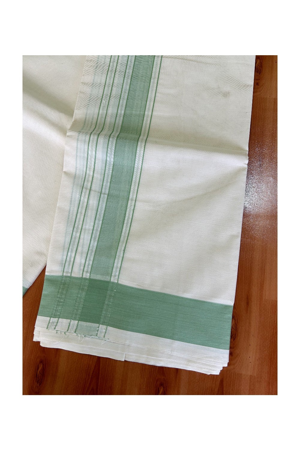Panchakacham Dhoti -36% Discount KaithariKada 100% Cotton Off White (Unbleached) - Pure Cotton- 100x100 thread - North Indian Attached Gamcha 9X5 Dhoti Light Green Striped 2.75 inch kara - 7KK5004PMC