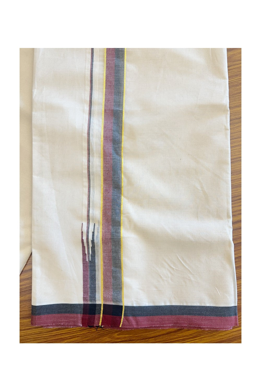 DMK Veshti - 20% Discount !! KaithariKada Balaramapuram Double Off white - (Unbleached) Mundu/Dhoti - 100X100 - 1.25 inch Puliyilakkara Kasavu Maroon & Black Chutty Kara - 7KK5125ASH